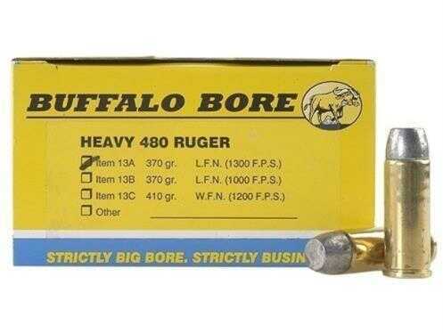 480 Ruger 370 Grain Lead flat Nose 20 Rounds Buffalo Bore Ammunition
