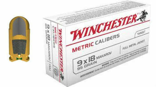 9mm Makarov 95 Grain Full Metal Jacket 50 Rounds Winchester Ammunition