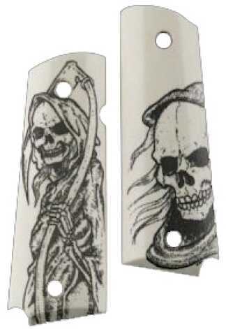 Hogue 45026 1911 Government Model Grip Panels Ivory W/Grim Reaper Bust & Body