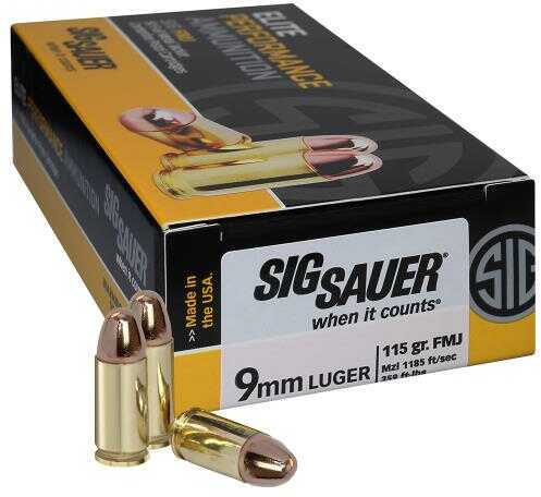 9mm Luger 115 Grain Full Metal Jacket 50 Rounds Sig Sauer Ammunition