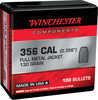 Winchester Ammo Centerfire Handgun Reloading 38 Cal .356 130 Gr Full Metal Jacket (FMJ) 100 Per Box
