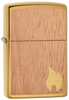 Zippo Brushed Brass Woodchuck Mahogany Emblem Flame Lighter