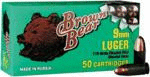 9mm Luger 115 Grain Full Metal Jacket 50 Rounds Brown Bear Ammunition