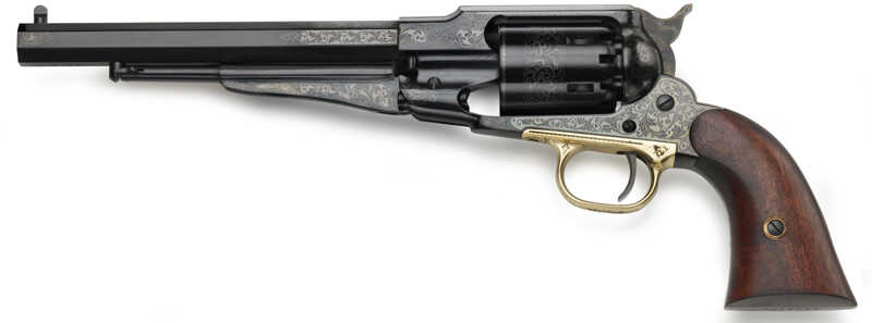 Taylor/Pietta 1858 Remington Blued Engraved Frame .44 Caliber 8" Barrel Black Powder Revolver