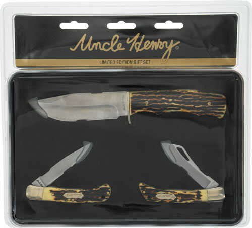 Uncle Henry Knife Hunting KNFE & 2 FOLDERS Gift Tin Promo Q4