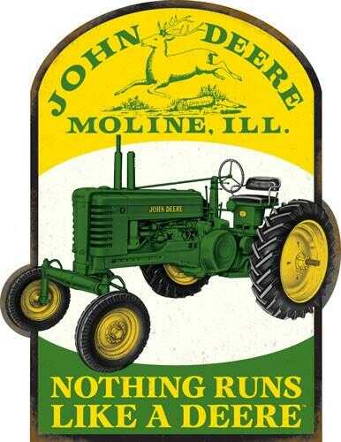 Open Road BRANDS Die Cut EMB Tin Sign John Deere Moline,Ill