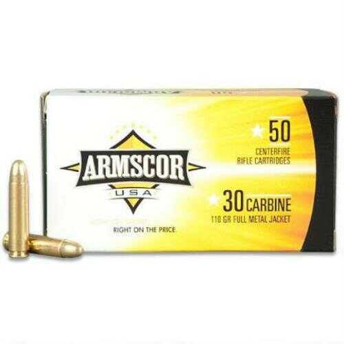 30 Carbine 110 Grain Full Metal Jacket 50 Rounds Armscor Ammunition