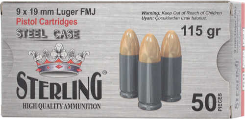 Sterling Steel Case 9MM 115 Gr FMJ 50 Rd Box  30 Boxes/Case