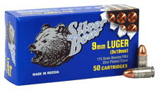 9mm Luger 115 Grain Full Metal Jacket 50 Rounds Silver Bear Ammunition