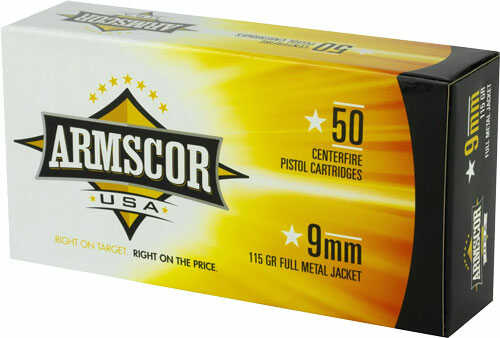 9mm Luger 115 Grain FMJ 50 Rounds Armscor Ammunition