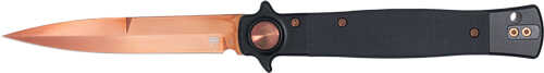 COBRATEC Stiletto 4" Rose Gold Blade Black G-10 Button Lock